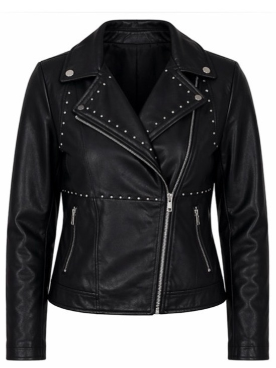 JustFab Jackets & Blazers - JustFab Black Studded Faux Leather Moto Jacket